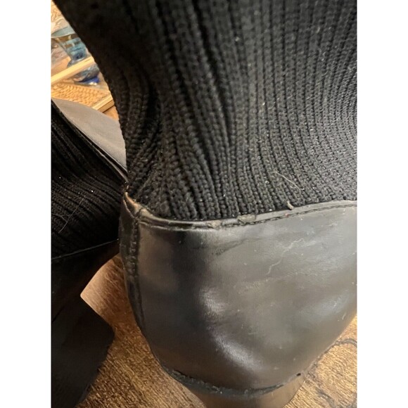 Zara Track Sole Black Sock Boot Size 38 Moto Combat Boots Slip On Heeled - Picture 13 of 16